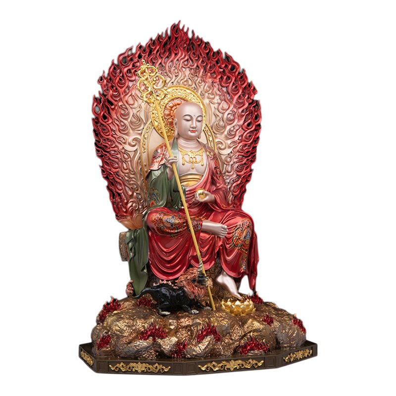 19英寸纯铜彩绘地藏王菩萨谛听地藏王像居家常用供奉工艺祝福摆件