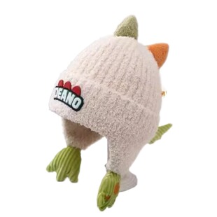 儿童帽子秋冬季护耳加厚可爱加绒恐龙男女宝宝保暖针织毛绒毛线帽