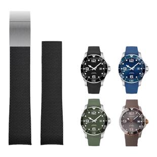 适用浪琴康卡斯橡胶手表带弧形原装蝴蝶扣Longines黑色军绿棕色21