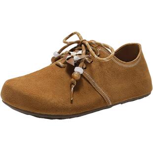 百丽糖栗吐司勃肯鞋女秋季新款内增高牛津深口单鞋E8G1DCM5