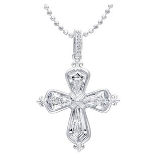 时尚帅气万能扣DE色剑形钻鸢尾花十字架项链女925银镀18k金高级感