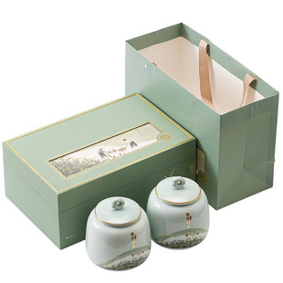 高档新款茶叶礼盒空包装盒明前绿茶碧螺春毛尖龙井茶带玻璃杯定制
