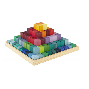 德国Grimm's格林彩虹42090大金字塔儿童彩色手工椴木积木玩具3岁
