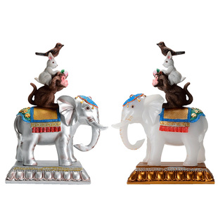 和气四瑞摆件居家现代树脂客厅大象猴子吉祥八宝摆件