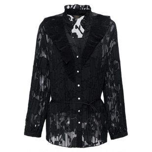 莱芙·艾迪儿艺术剪花压褶衬衫女秋季新款气质长袖衬衣(赠吊带衫)