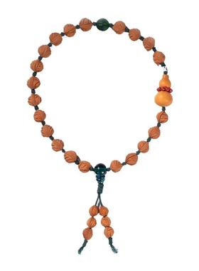 CELESTIAL TAO REALM/道轩堂福禄双全龙纹桃核手串五行朱砂绿琉璃