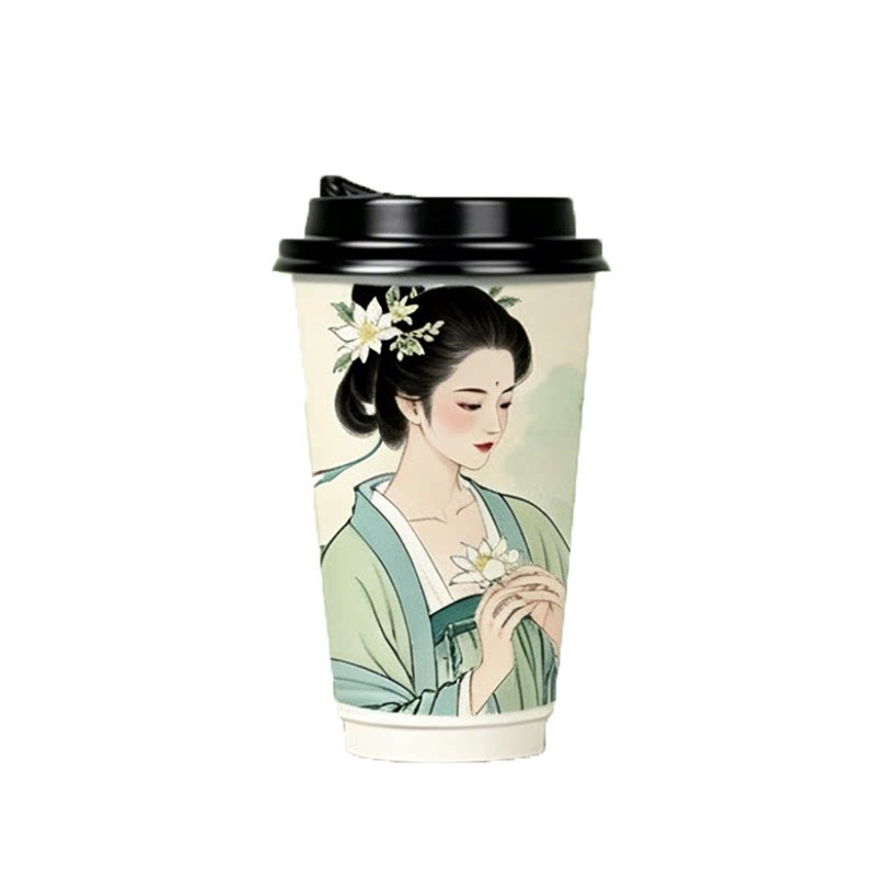 一次性奶茶杯带盖粗吸管双层热饮耐高温纸杯印LOGO定制外带大容量