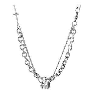 可刻字双层拼接古巴链转运珠吊坠项链男潮轻奢小众嘻哈高级感配饰