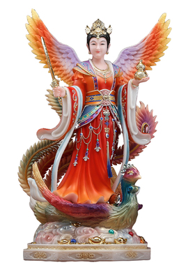 汉白玉彩绘九天玄女神像桌面摆件