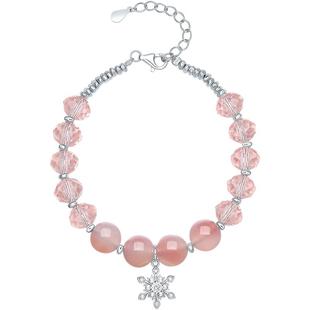 周六福手链S925银玛瑙雪花蜜桃手饰在逃公主送女友本命年礼物