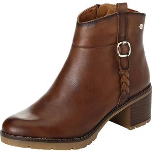 Pikolinos派高雁冬季牛皮高粗跟侧拉链纯色通勤短靴PA227008