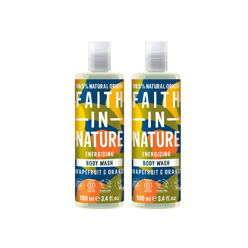 Faith In Nature西柚甜橙沐浴露乳天然留香女男士留香持久100ml*2