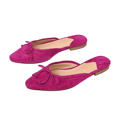 羊反皮平跟蝴蝶结包头拖鞋