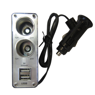 索腾 1分2点烟器带双USB接口车载充电器 1拖2带延长线转换器插座