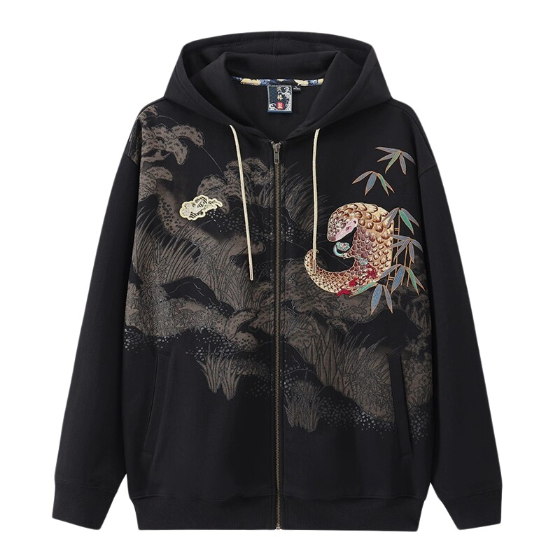 ONIARAI/鬼洗25春夏新品泥棒蓝如意鲮鲤绣花开衫卫衣男式 25NOB51