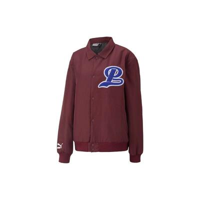 PUMA Logo字母徽标图案衬衫单排扣翻领夹克外套 男款 紫红色