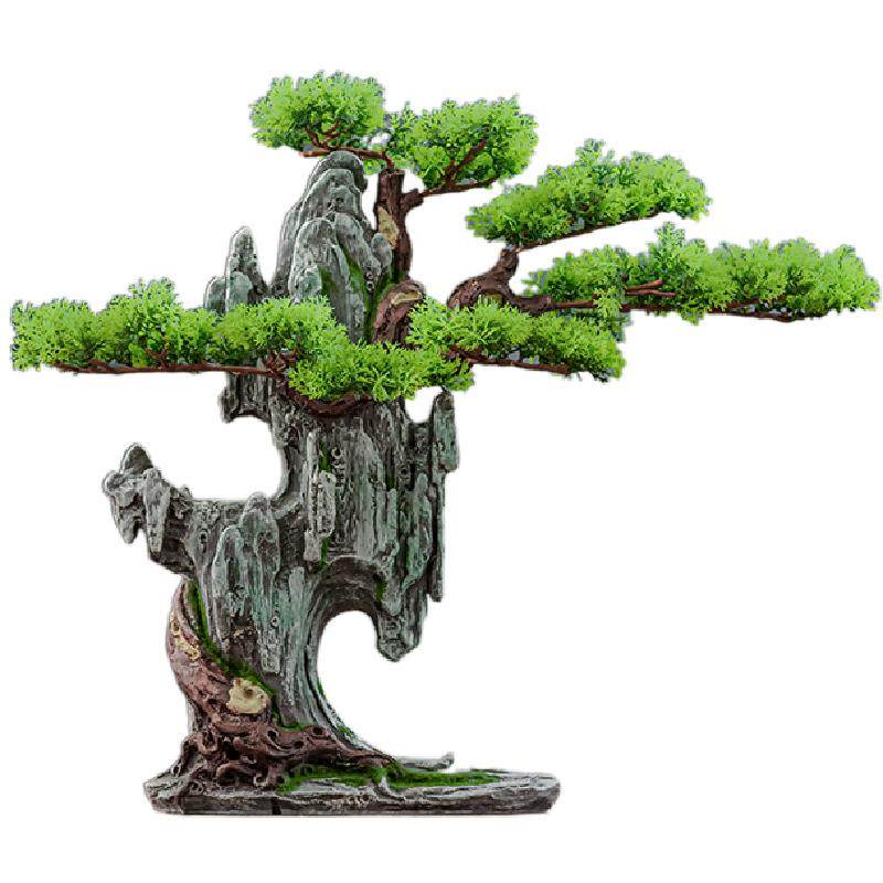 创意仿真植物水族造景鱼缸树脂假山迎客松罗汉松室内摆件装饰品
