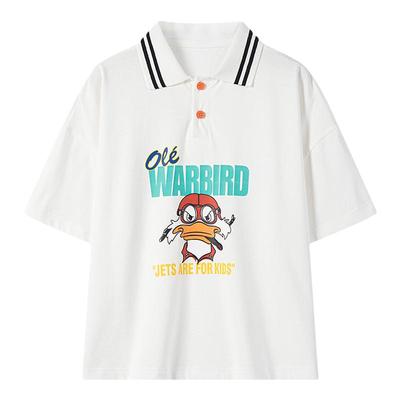 虾酱麻麻白色卡通polo领t恤