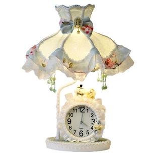 布艺田园卧室床头灯公主房台灯儿童房温馨生日结婚礼物钟表台灯促