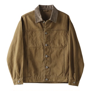 LUUD 美式工装100%纯棉洗水牛仔衬衫男款麂皮绒拼接翻领夹克外套