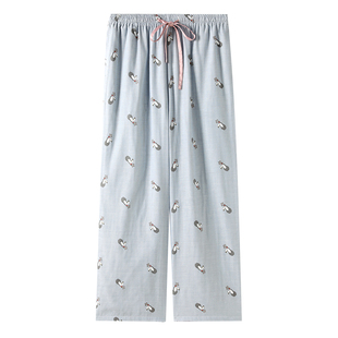 美标春夏新款纯棉睡裤女双层棉纱全棉长裤居家休闲可外穿居家裤子