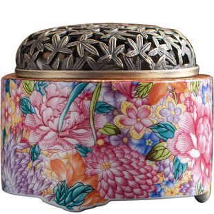 百花齐放陶瓷珐琅彩盘香炉家用室内香薰炉檀香沉香香插香座线香炉