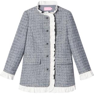 SALT.P可颜波浪荷叶拼边全围钻链肌理感粗花呢H型外套冬款