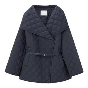 OVV秋冬新款女装经典时髦大翻领小菱格保暖棉服外套