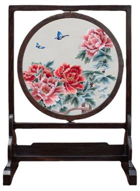 刺绣筛月鸡翅木摆件古典客厅书房