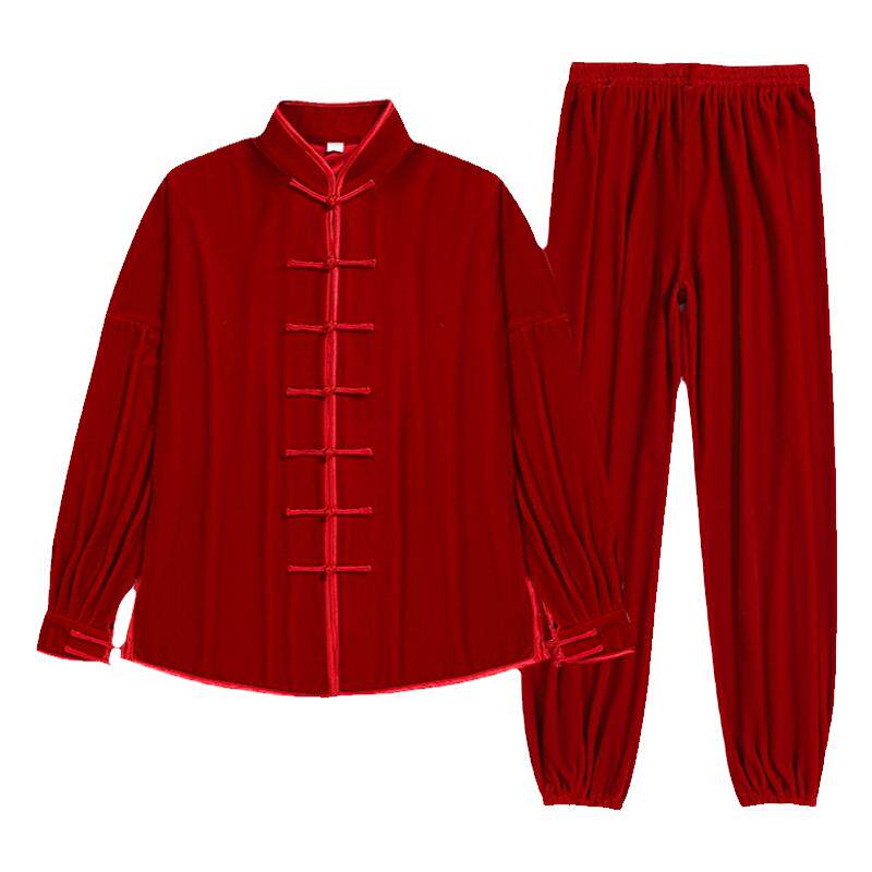 冬季加厚保暖双层太极服金丝绒女武术练功服男太极拳服装内里加绒