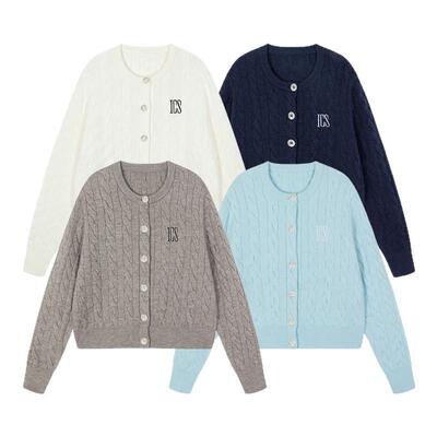 ics丨iconslab绞花短款针织衫情侣秋冬圆领绣花logo白色开衫上衣