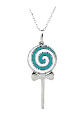 棒棒糖钥匙项链纯银蓝色珐琅