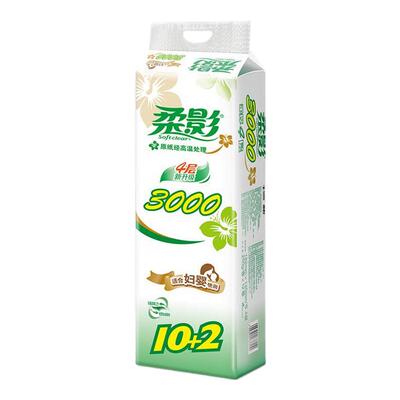 柔影3000无芯卷纸12卷四层长卷182mm妇婴可用速溶原生木浆
