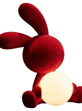 红色萌兔耳毛绒卧室客厅摆件