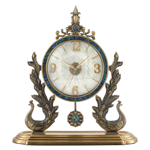 汉时孔雀座钟2025新款欧式法式台式钟表摆件时钟静音客厅装饰8319