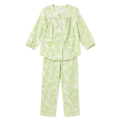 好波梭织天丝麻植物染家居服女轻薄透气睡衣套装HJ2616