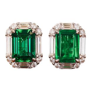 【盛夏五月】925纯银人工实验室培育2克拉祖母绿耳钉通勤时尚耳饰