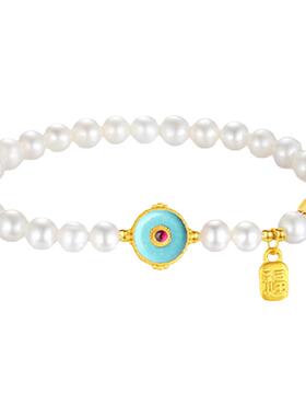 天然淡水珍珠黄金蜜蜡松石手链