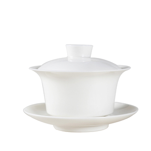 德化白瓷 大号 盖碗 茶杯200ml 家用泡茶具玉瓷 纯白薄胎三才盖碗