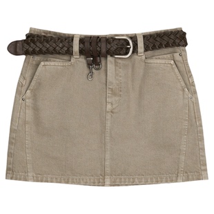 AVVENN卡其斜纹插袋分割线撞钉牛仔短裙附编制腰带 AK31307595
