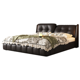 格调宣言真皮床意式极简主卧双人大床可调节靠包复古风床抽屉储物