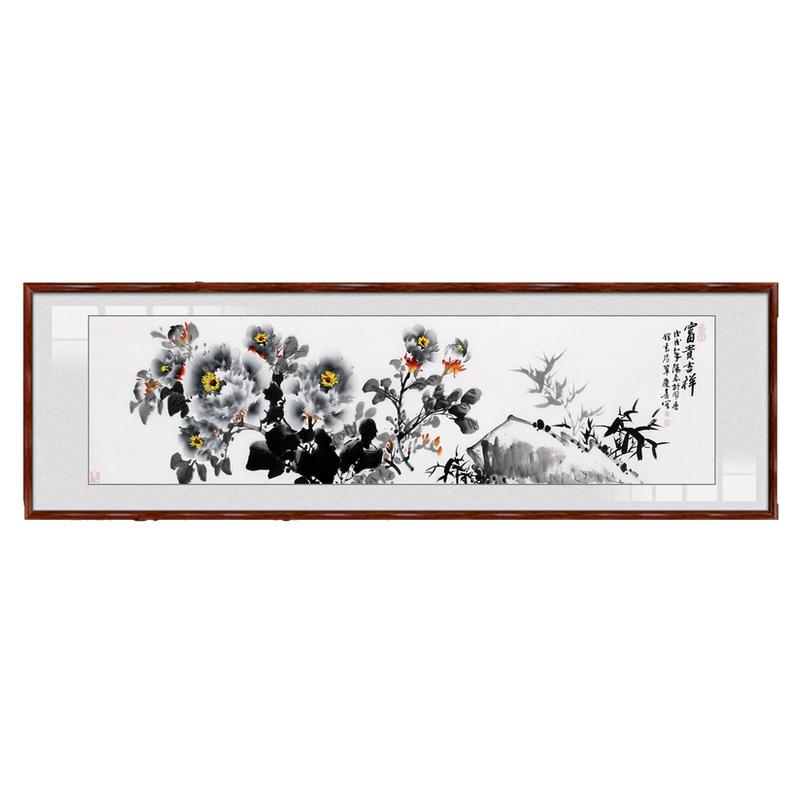 新中式客厅装饰名家国画手绘牡丹