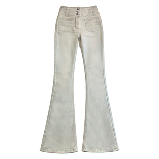 弹力提臀排扣微喇牛仔裤女2026春季新款高腰紧身长腿气质长裤