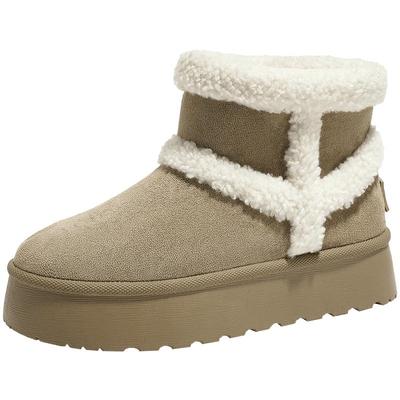 人本官方店2025新款厚底雪地靴女冬季保暖毛毛短靴加绒加厚棉鞋