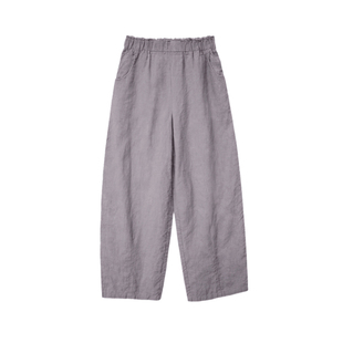 2026初春雅灰色亚麻微萝卜裤女森系九分裤松紧腰休闲宽松阔腿裤子