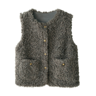 韩系羊羔毛马甲短外套女冬季外搭叠穿皮毛一体保暖毛毛背心潮上衣