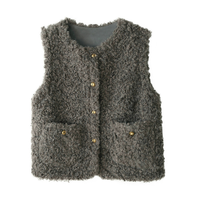 韩系羊羔毛马甲短外套女冬季外搭叠穿皮毛一体保暖毛毛背心潮上衣