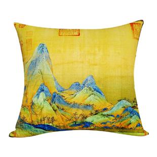 新中式抱枕中国风山水靠枕沙发靠山靠垫千里江山图茶室椅子护腰枕