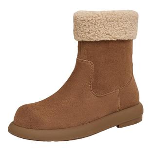 百思图冬新款加绒加厚保暖雪地靴毛毛鞋厚底女大棉鞋短靴M5311DZ4