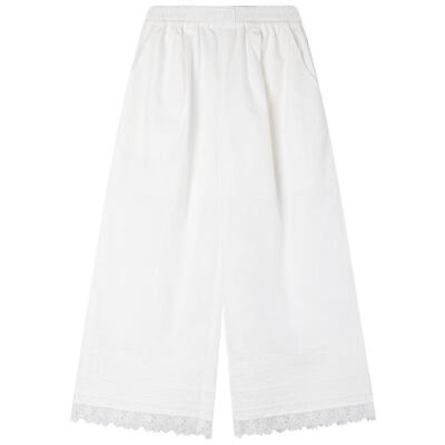 【夏日沙滩】莱赛尔凉感棉 重工蕾丝花边白色直筒裤子女童夏新款